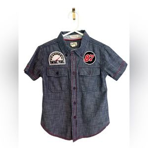 Hatley dark chambray short sleeve cotton button down cars shirt Size 4T